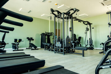 Obraz premium Exercise machines in a gym without people.