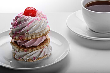 a cake with coffee on the table,