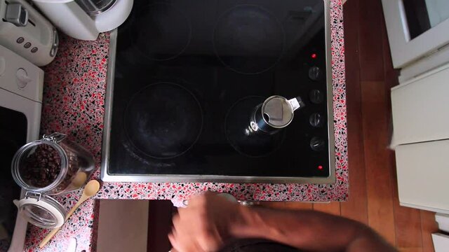 Top view person preparing bulletproof coffee with pods