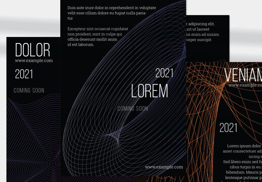 Flyer Layout with Abstract Orange Wireframe Shapes