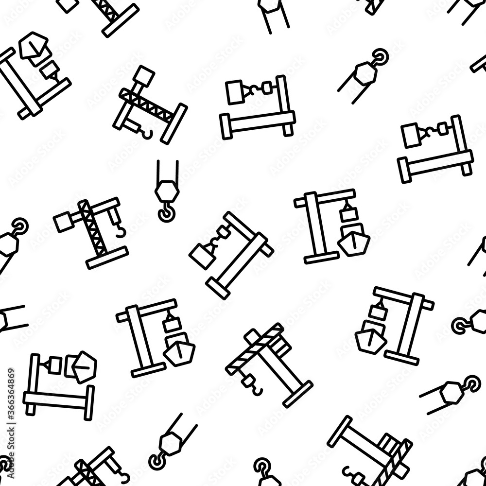 Poster crane building machine vector seamless pattern thin line illustration