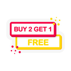 Flat sale tag banner with Buy 2 Get 1 Free speech bubble. Banner for business, marketing and advertising on white background. Vector