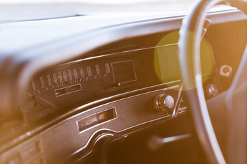 Close up of old car interior