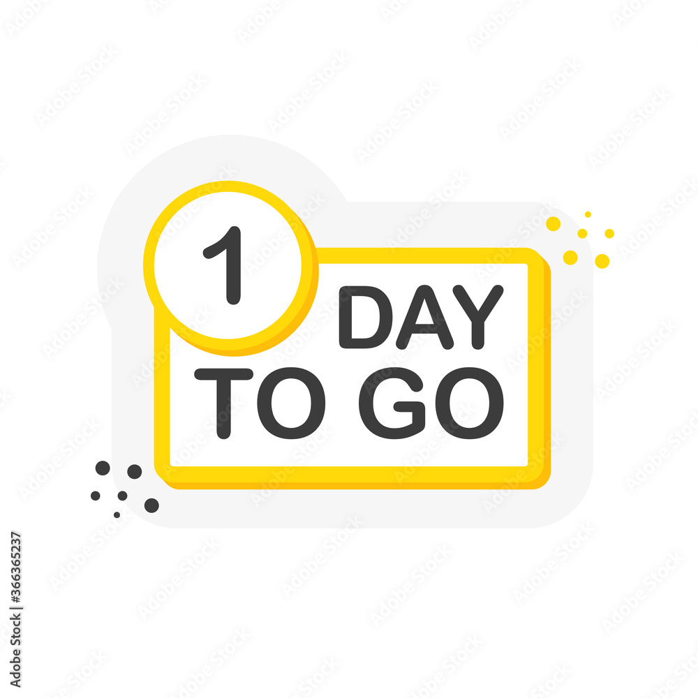 Poster yellow number one day to go countdown template on white background. flat design. vector