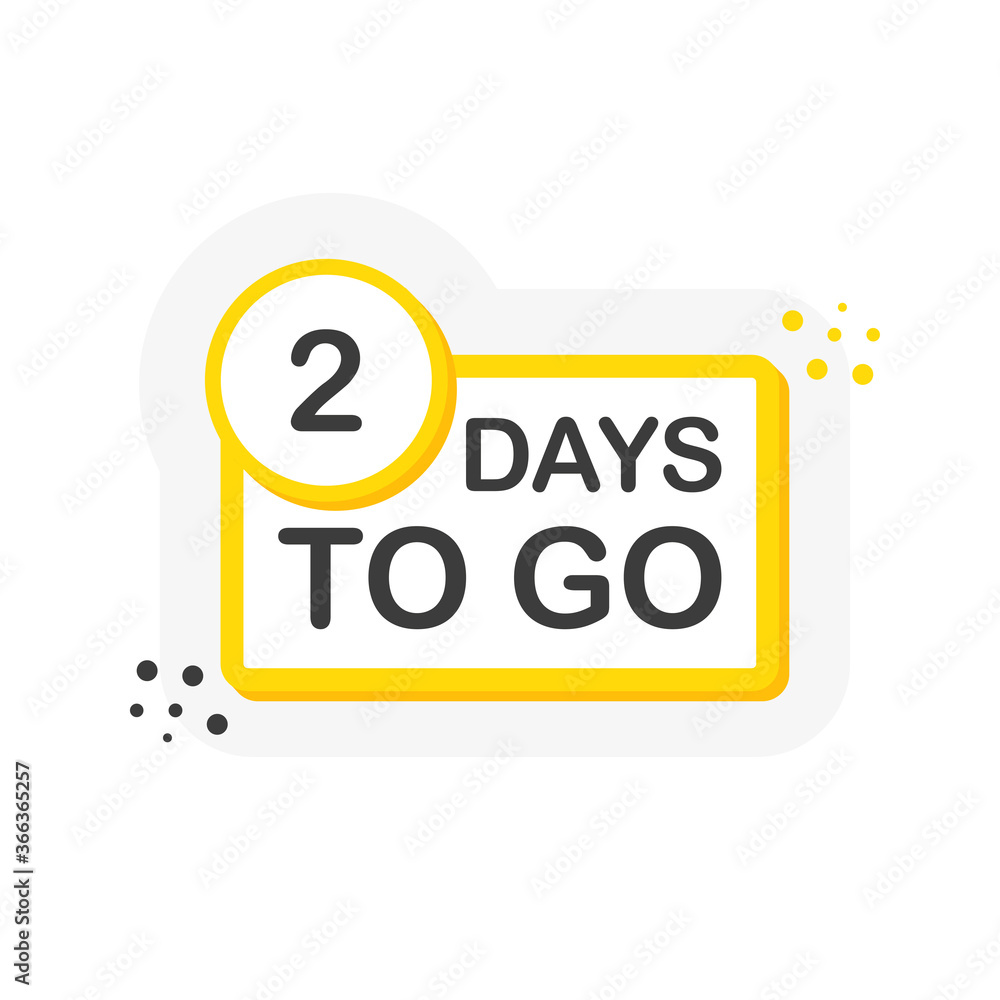 Aufkleber yellow number two days to go countdown template on white background. flat design. vector