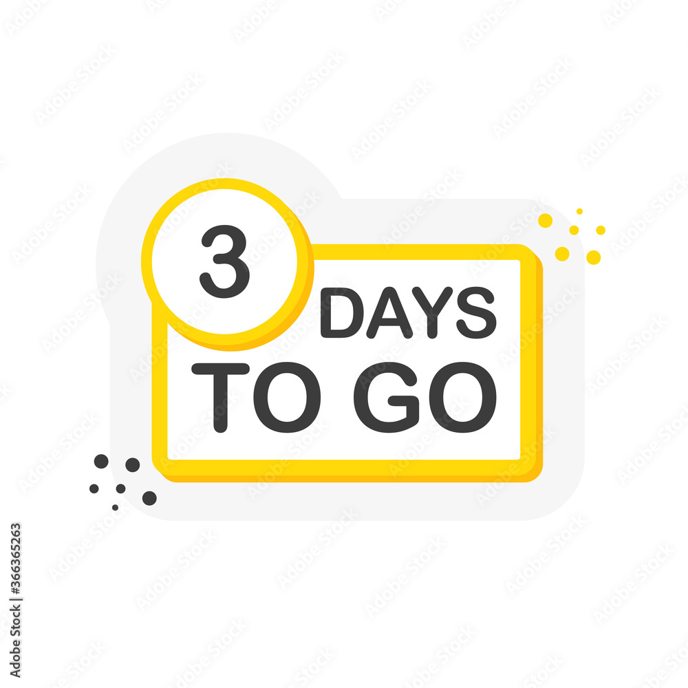 Aufkleber yellow number three days to go countdown template on white background. flat design. vector