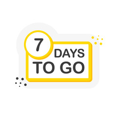 Yellow number seven days to go countdown template on white background. Flat design. Vector