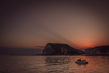 Sunset time above Kavarna Bay, Bulgaria, shot in the second half June 2020