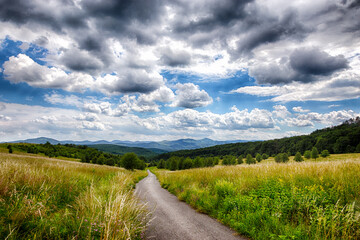 Schöne aussicht auf den Wald und auf die Wiese von dem blauen fernwanderweg in ungarn bei Füzér
