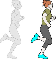 Obraz premium Vector drawing of a female long distance runner. Sportswoman at long run taining.