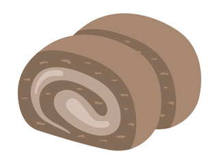 カットされたチョコレートロールケーキのイラスト