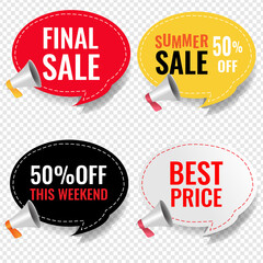 Sale banner With Megaphone Isolated Transparent Background With Gradient Mesh, Vector Illustration