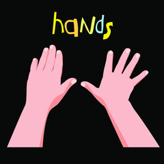 Cartoon childrens hands with spread fingers. The fingers are drawn apart from the base of the palm.