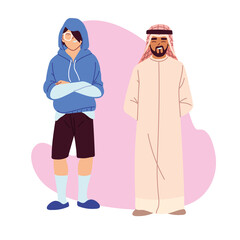 arabic and asian man cartoons vector design