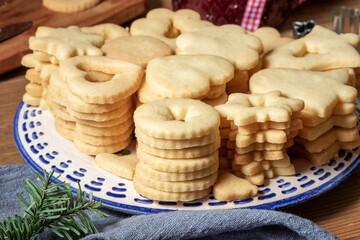 Traditional Linzer Christmas cookies, ready to be filled with marmalade