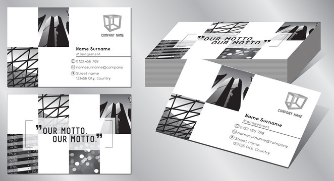 Business card template (85x55 mm) - modern office buildings, skyscrapers