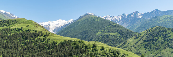 Obraz premium Fantastic view of mountains in north ossetia with cloudy sky. Concept of travel the world. Russia