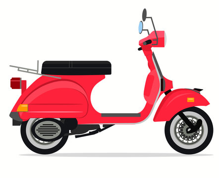 Scooter Old style motorbike, Delivery moped, City transport. Vector