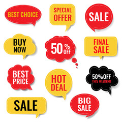 Sale Speech Bubble Set Isolated White Background With Gradient Mesh, Vector Illustration