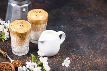 Dalgona whipped coffee with milk