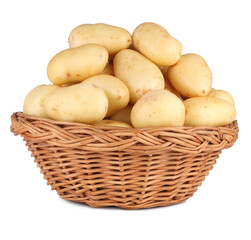 Potatoes in basket on white background