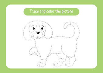 Little puppy. Trace and color the picture children s educational game.