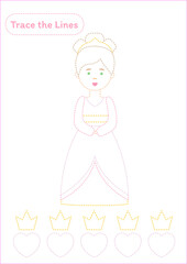 Trace the lines - Worksheet for handwriting practice - Princess