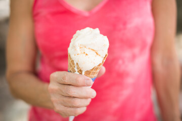 peach icecream and pink shirt