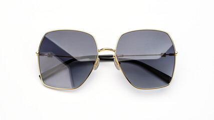 Sunglasses isolated on white background. Sun glasses summer woman accessories gold color. Top view
