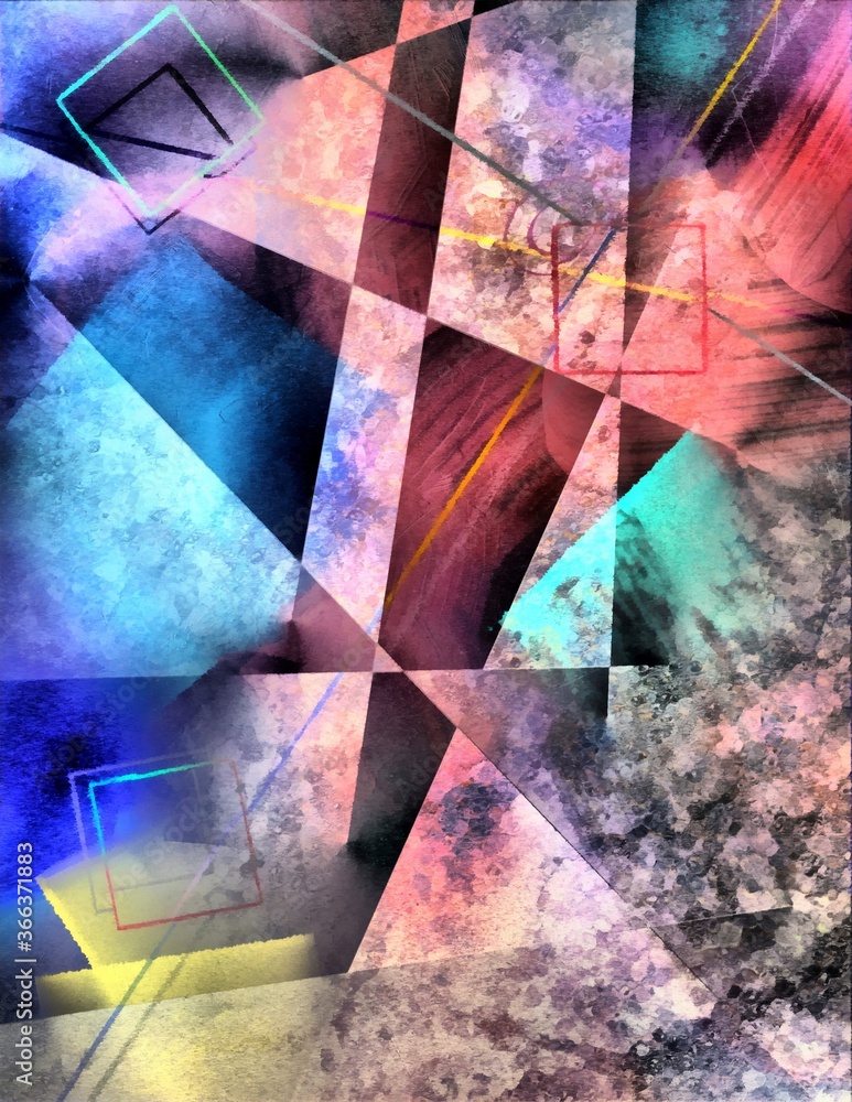Poster angular abstract painting. geometric modern art. 3d rendering
