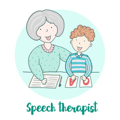 Classes with speech therapist. Staging sounds. Children vector illustration in cartoon style