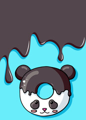 Glazed cute doughnut animal. Donuts card with glaze and bite, eaten chocolate icing fritters or caramel circle doughnuts