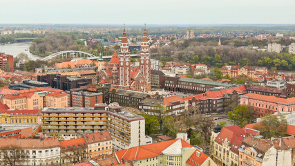 Fototapeta na wymiar Center of Szeged city drone view