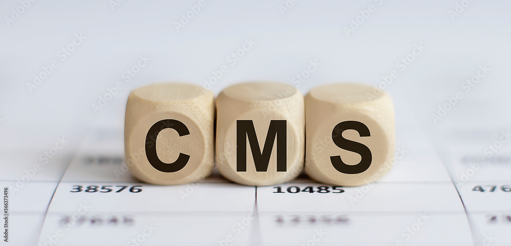 Poster text cms on a wooden cube blocks