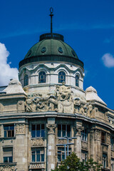 View of the facade of a historical building in the downtown area of Budapest, capital of Hungary and the most populous city of Hungary  © ahinoam