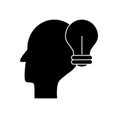 head with bulb light icon, silhouette style