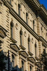 View of the facade of a historical building in the downtown area of Budapest, capital of Hungary and the most populous city of Hungary 