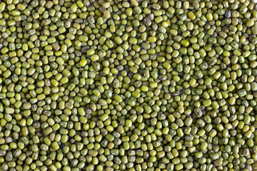 Green beans or mung beans background. Vegan food. Top view.