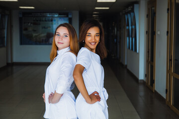 Obraz premium Nursing School. Group of professional medical students with mixed-race. Staff surgeons doctors. Medicine and healthcare concept
