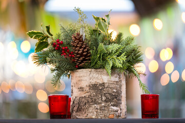 pinecone and evergreen holiday centerpieces