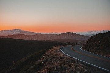 road in the mountains at sunset