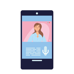 american woman in smartphone in video chat vector design
