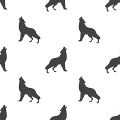 Silhouette Wolf or Dog Seamless Pattern, Cartoon Pet or Wild Animal. 