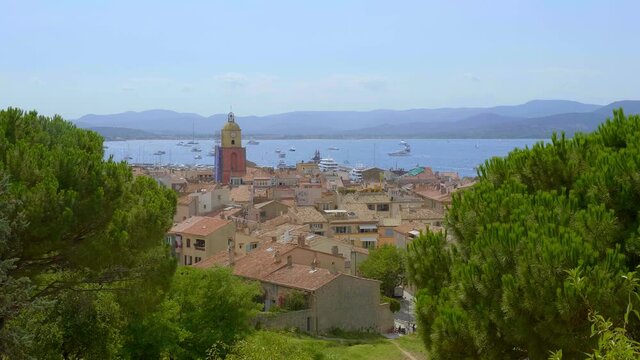 Aerial view over the city of Saint Tropez historic district - travel photography