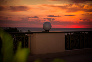 beautiful sunset, summer on the black sea, view from the summer cafe