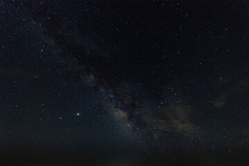 Heart of the Milky Way and stars overhead in the night sky