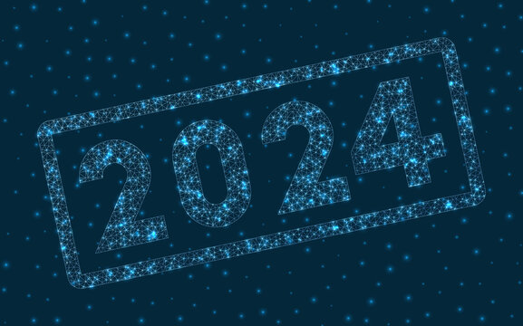 2024 word in digital style. Glowing geometric 2024 badge. Attractive vector illustration.