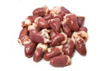 Raw chicken hearts isolated on white, close-up