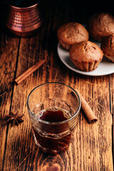 Turkish coffee with spices and muffins