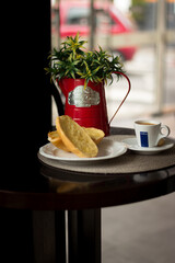 
bread and butter with coffee